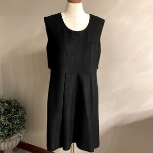 COTELAC black WOOL sheath dress 2 front pleats side zip / back fly away design 8